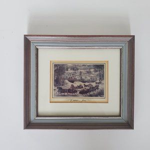 Vtg CURRIER & IVES Framed Print New York CENTRAL PARK IN WINTER Scene Horses